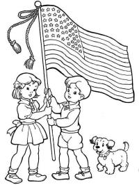 Amerikansk flagga upphållen av barn