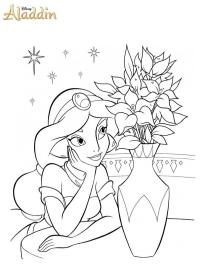 Jasmine tittar på en vas med blommor