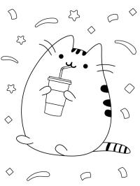 Pusheen dricker milkshake