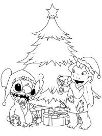 Stitch och Lilo vid julgranen