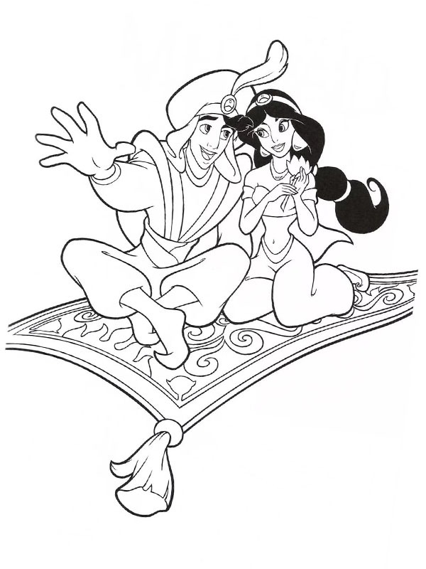 Aladdin och Yasmine på deras matta Målarbild Aladdin och Yasmine på deras matta Målarbild