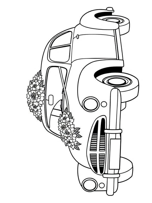 Blommor på bröllopsbilen Målarbild Blommor på bröllopsbilen Målarbild