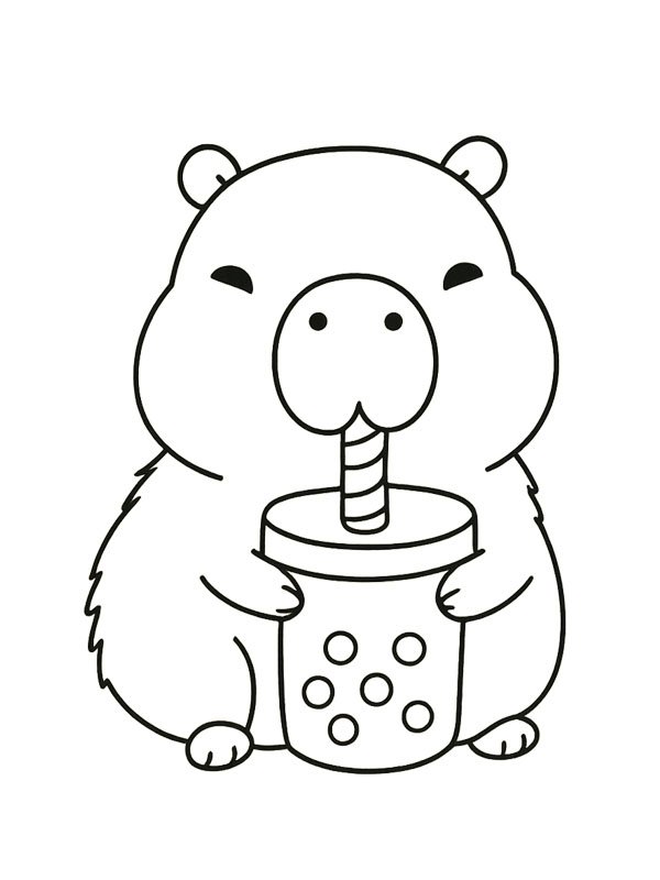 Kapybara dricker bubble tea Målarbild Kapybara dricker bubble tea Målarbild