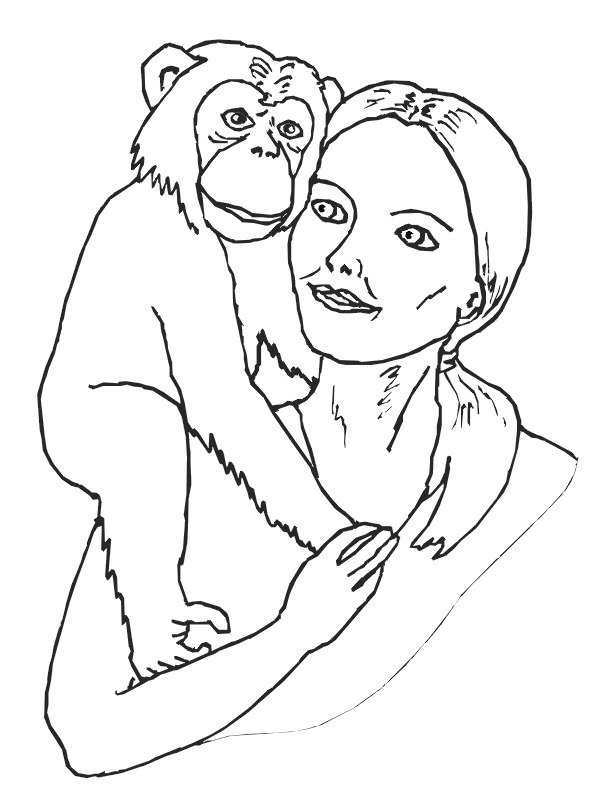 Chimpans på kvinnans axel Målarbild