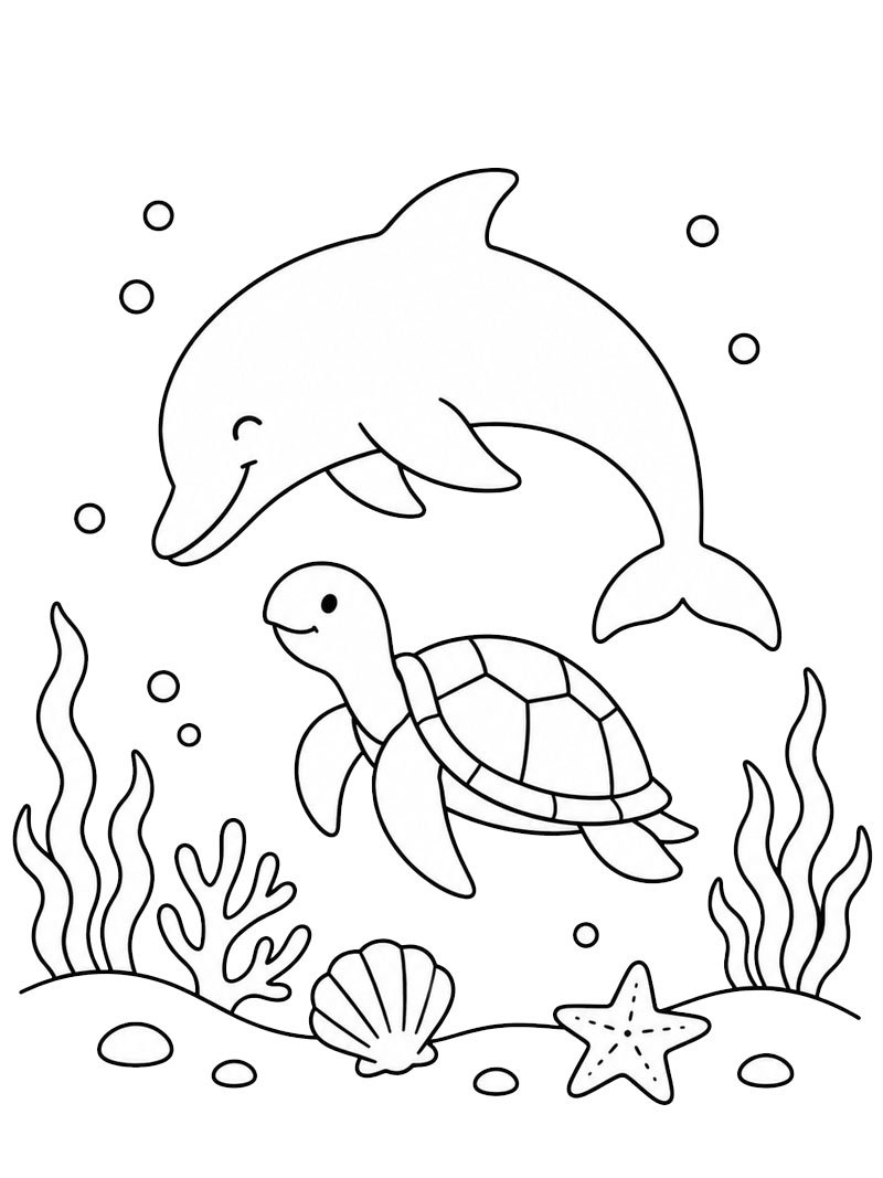 Delfin och havssk&ouml;ldpadda under vattnet Målarbild