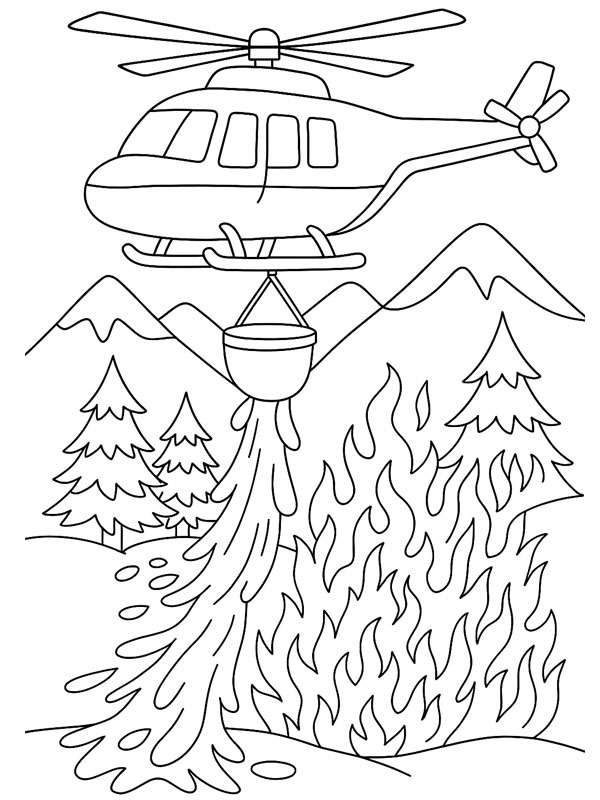 Helikopter sl&auml;cker skogsbrand Målarbild