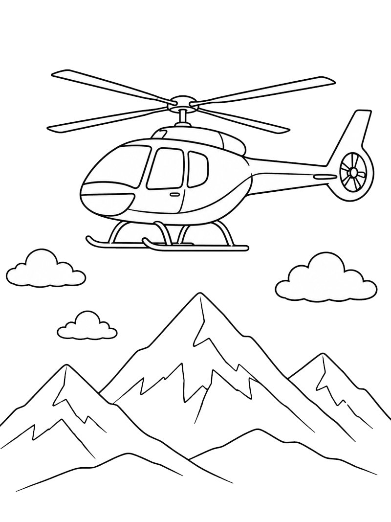 Helikopter ovanför bergen Målarbild Helikopter ovanför bergen Målarbild