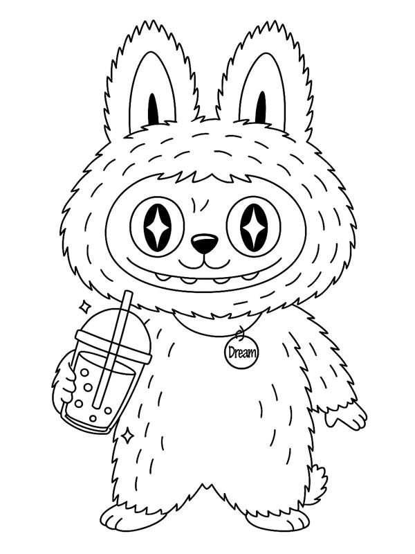 Labubu dricker boba Målarbild Labubu dricker boba Målarbild