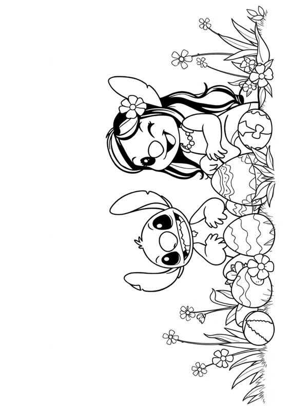 Lilo och Stitch firar påsk Målarbild Lilo och Stitch firar påsk Målarbild