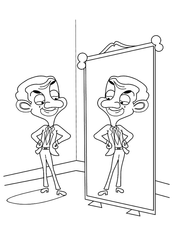 Mr. Bean tittar sig i spegeln Målarbild Mr. Bean tittar sig i spegeln Målarbild