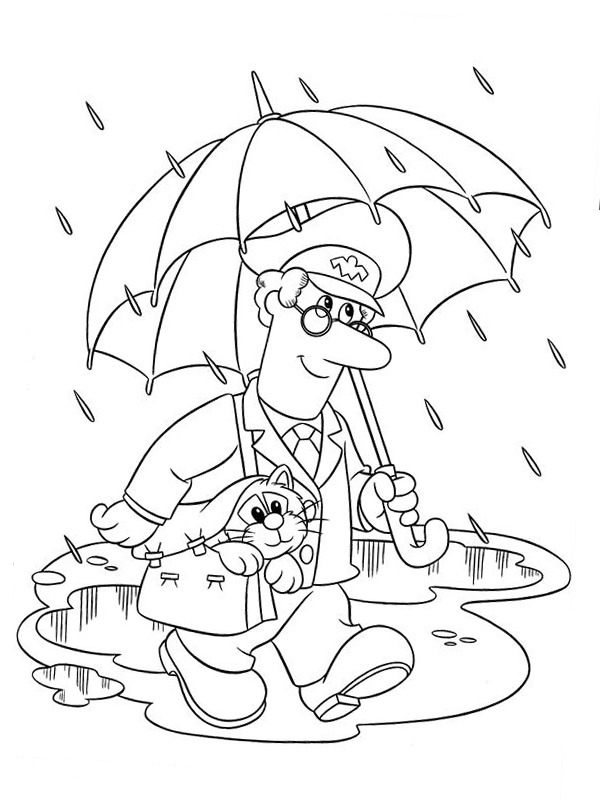 Postmannen Pat i regnet Målarbild
