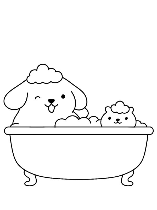 Pompompurin och Muffin i badet Målarbild