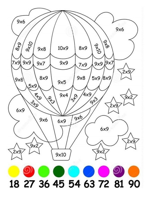 Matematik målarbild varmluftsballong Målarbild