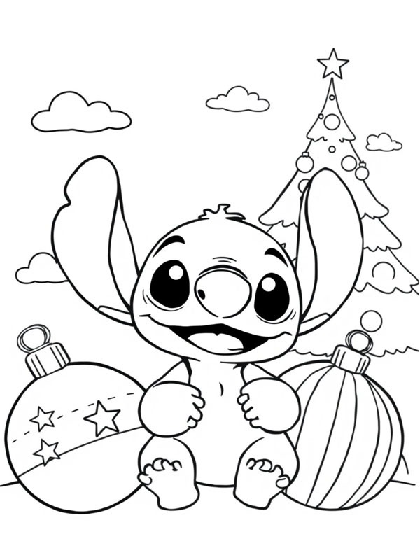 Stitch med julgranskulor Målarbild Stitch med julgranskulor Målarbild