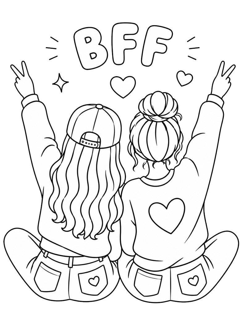 Väninnor med V-tecken Målarbild Väninnor med V-tecken Målarbild