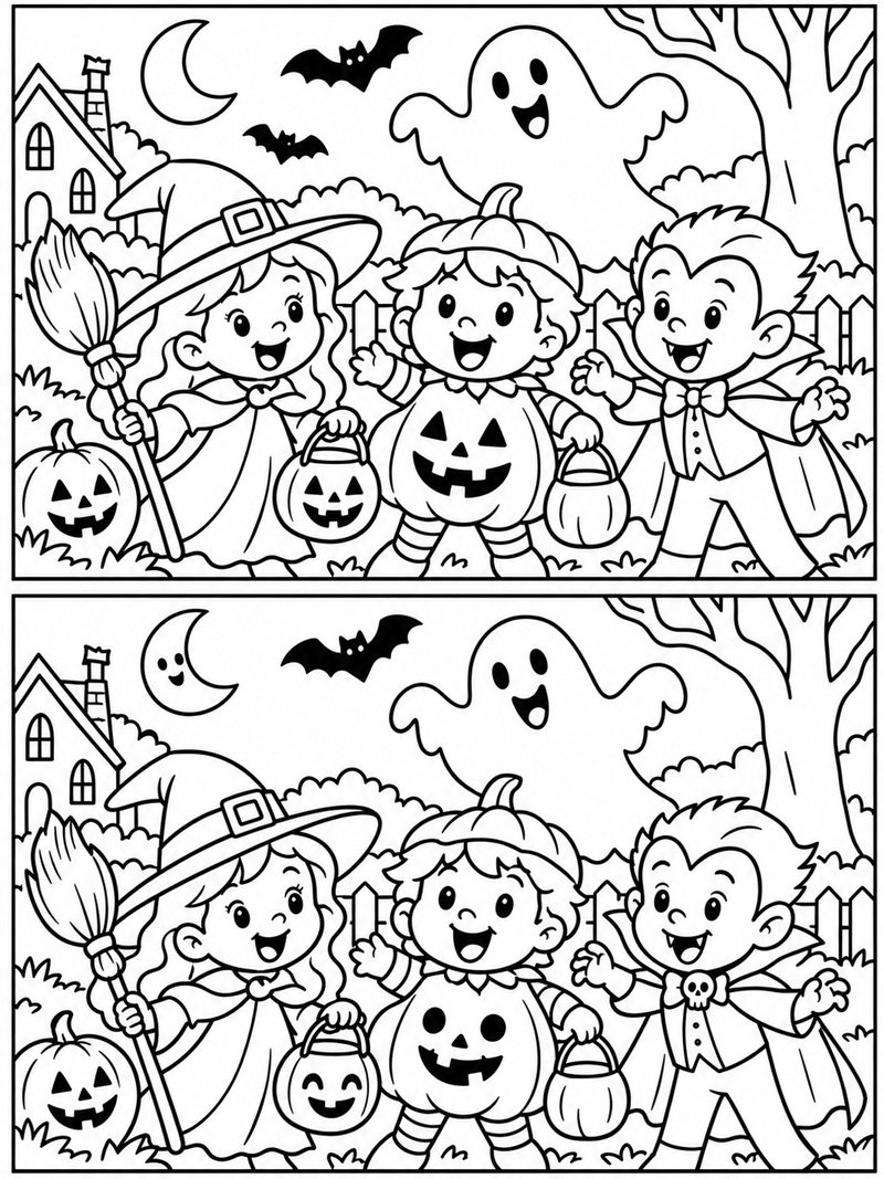Halloween Hitta de 5 skillnaderna Målarbild Halloween Hitta de 5 skillnaderna Målarbild